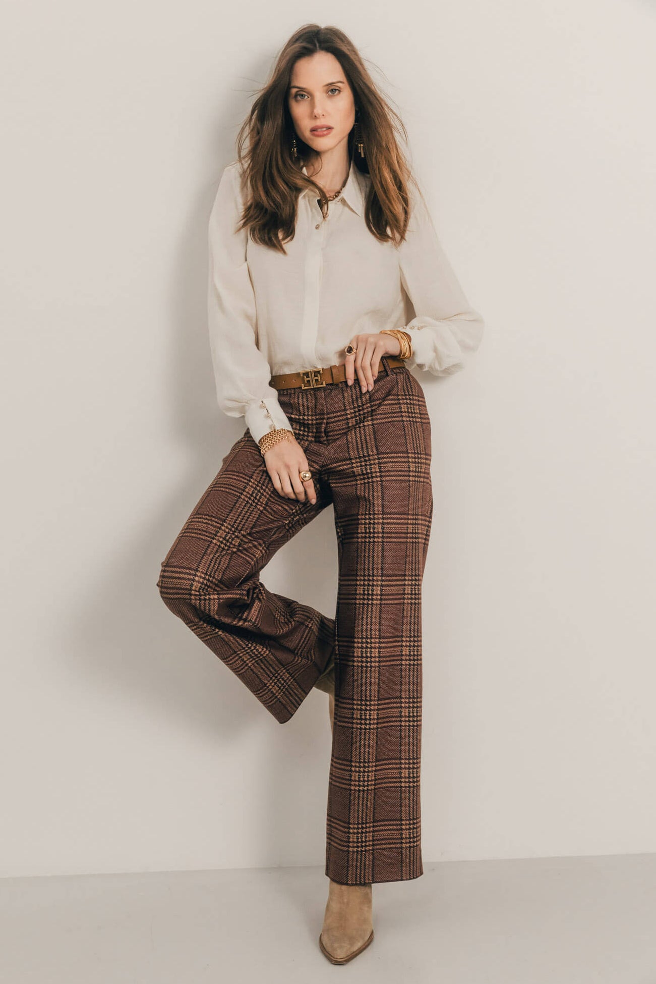 Pantalon prince-de-galles bordeaux | Elora