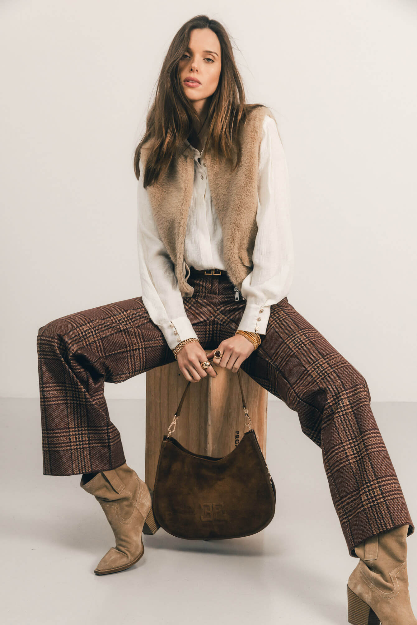 Pantalon prince-de-galles bordeaux | Elora