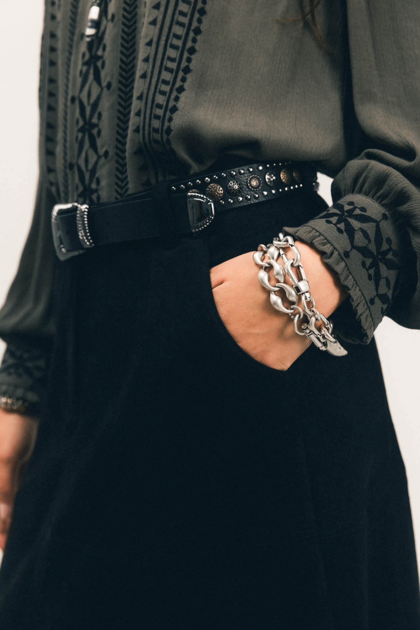 Jupe midi noire suédée western | Elora