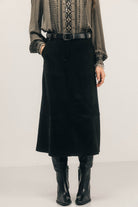 Jupe midi noire suédée western | Elora