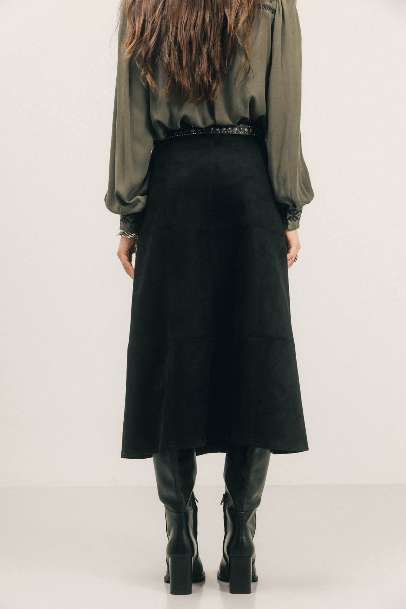 Jupe midi noire suédée western | Elora