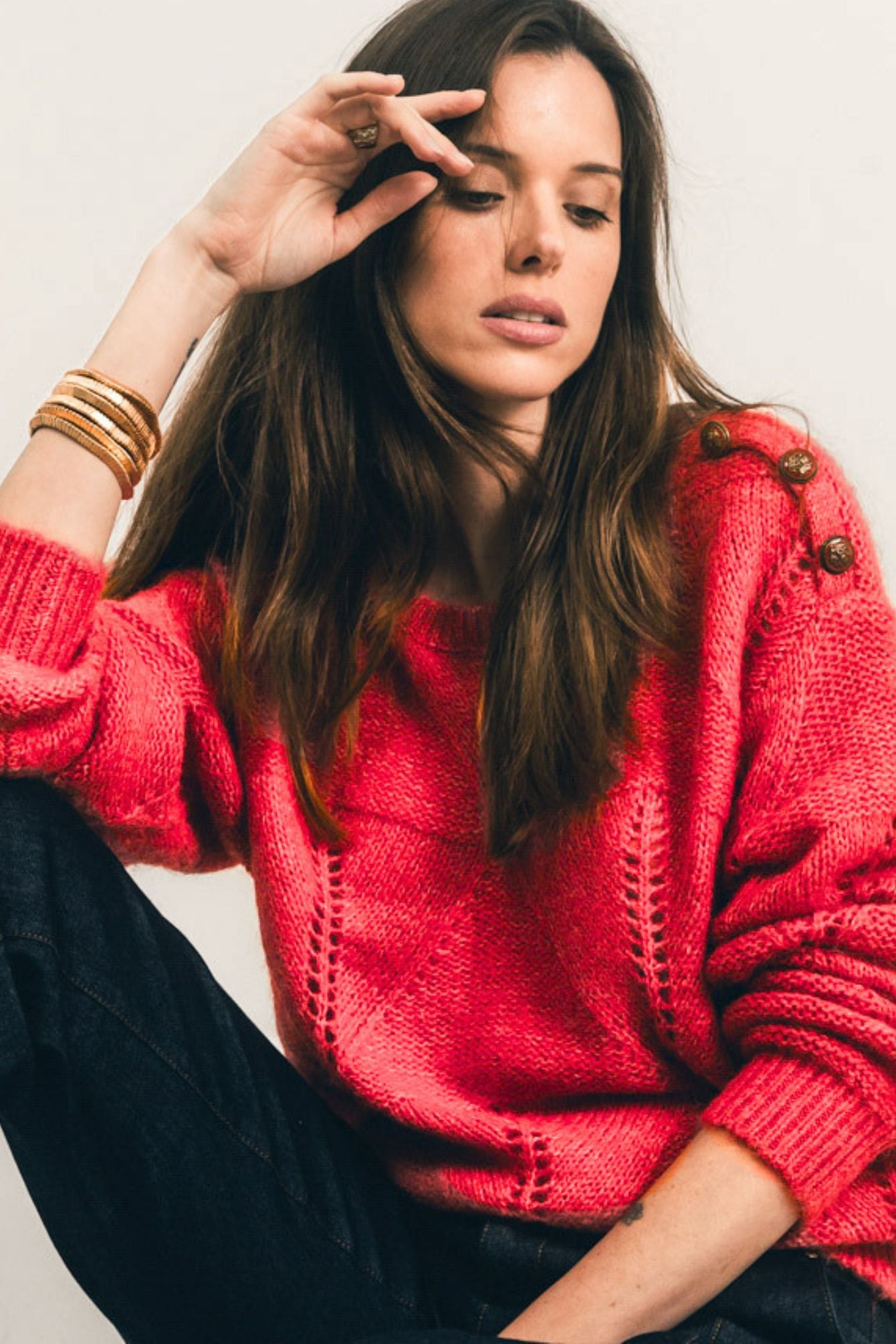Pull grenadine ajouré boutons bijoux | Elora
