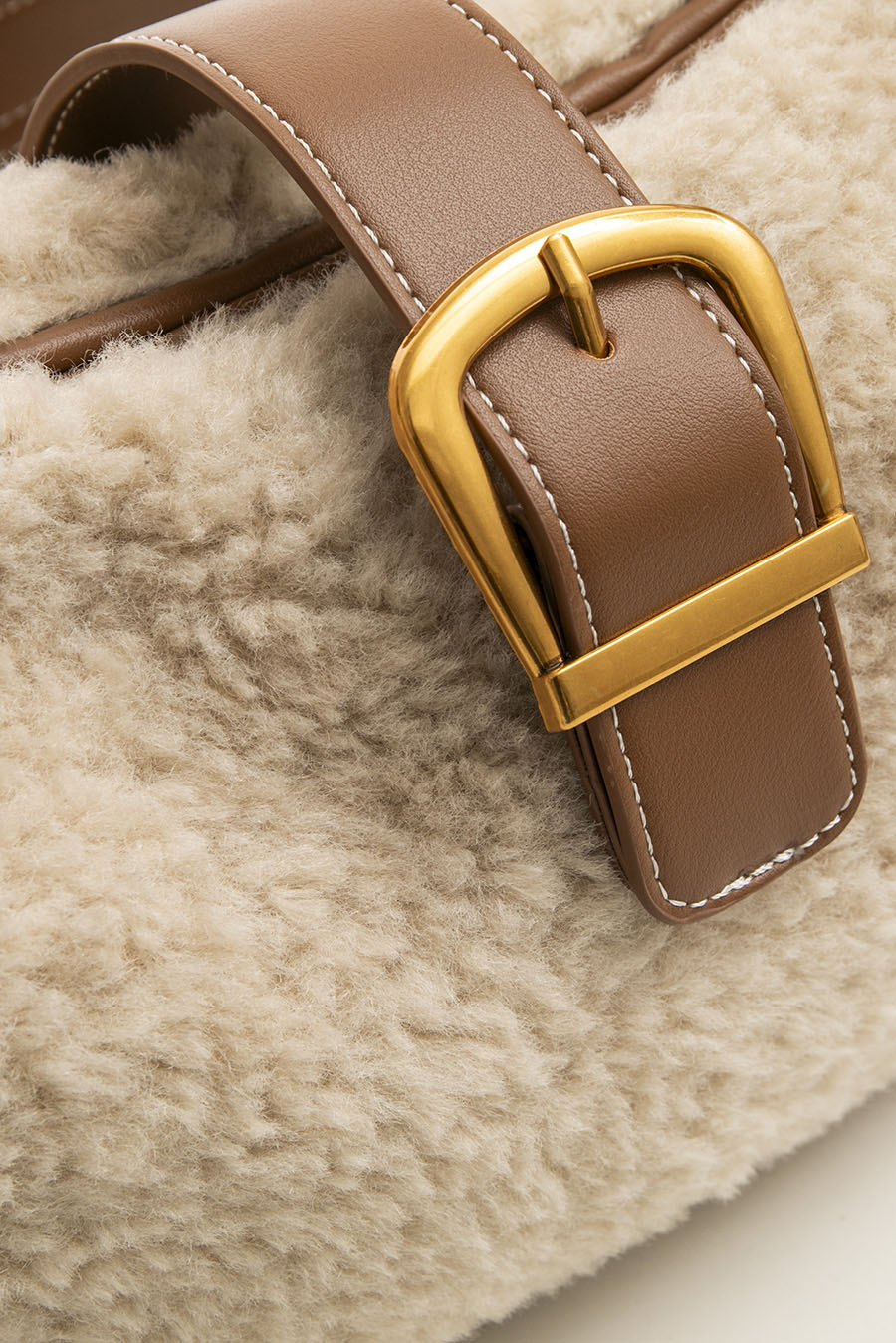 Sac en fausse fourrure camel et écru | Elora