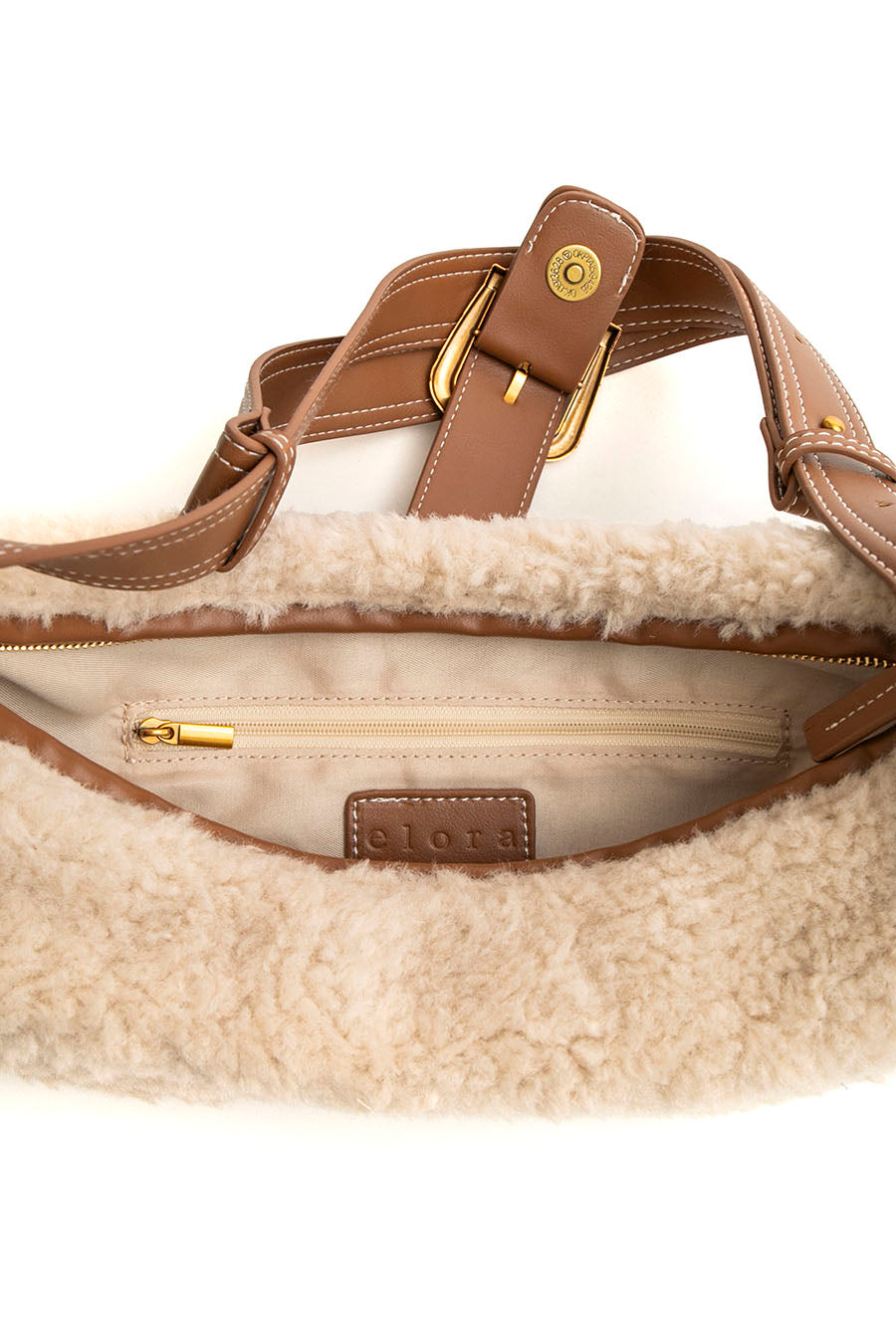 Sac en fausse fourrure camel et écru | Elora