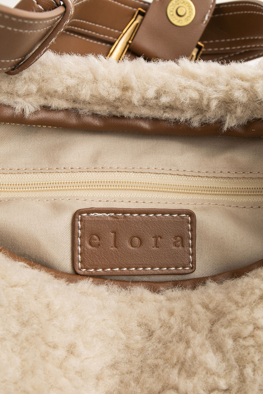 Sac en fausse fourrure camel et écru | Elora