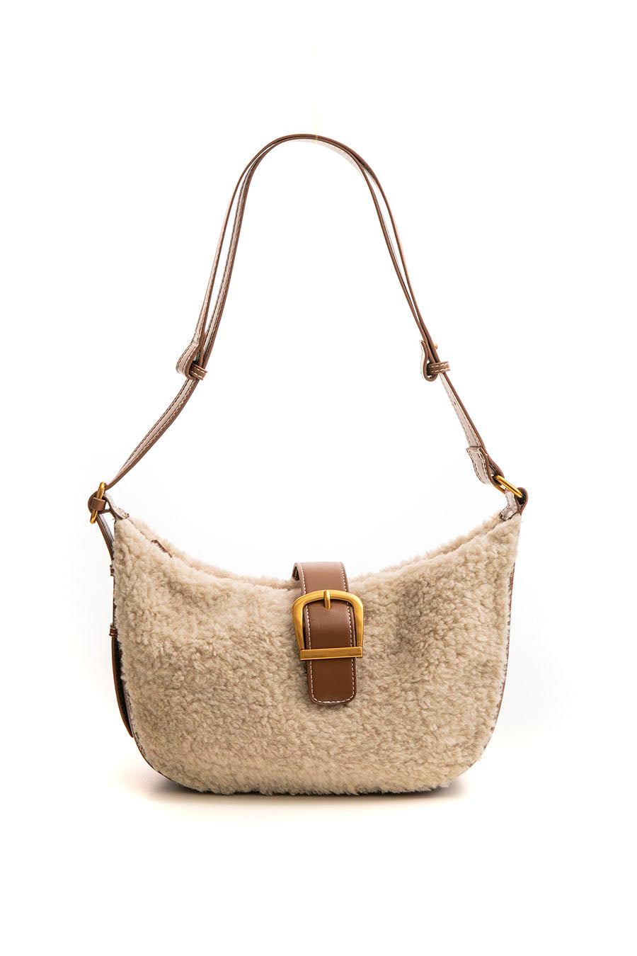 Sac en fausse fourrure camel et écru | Elora
