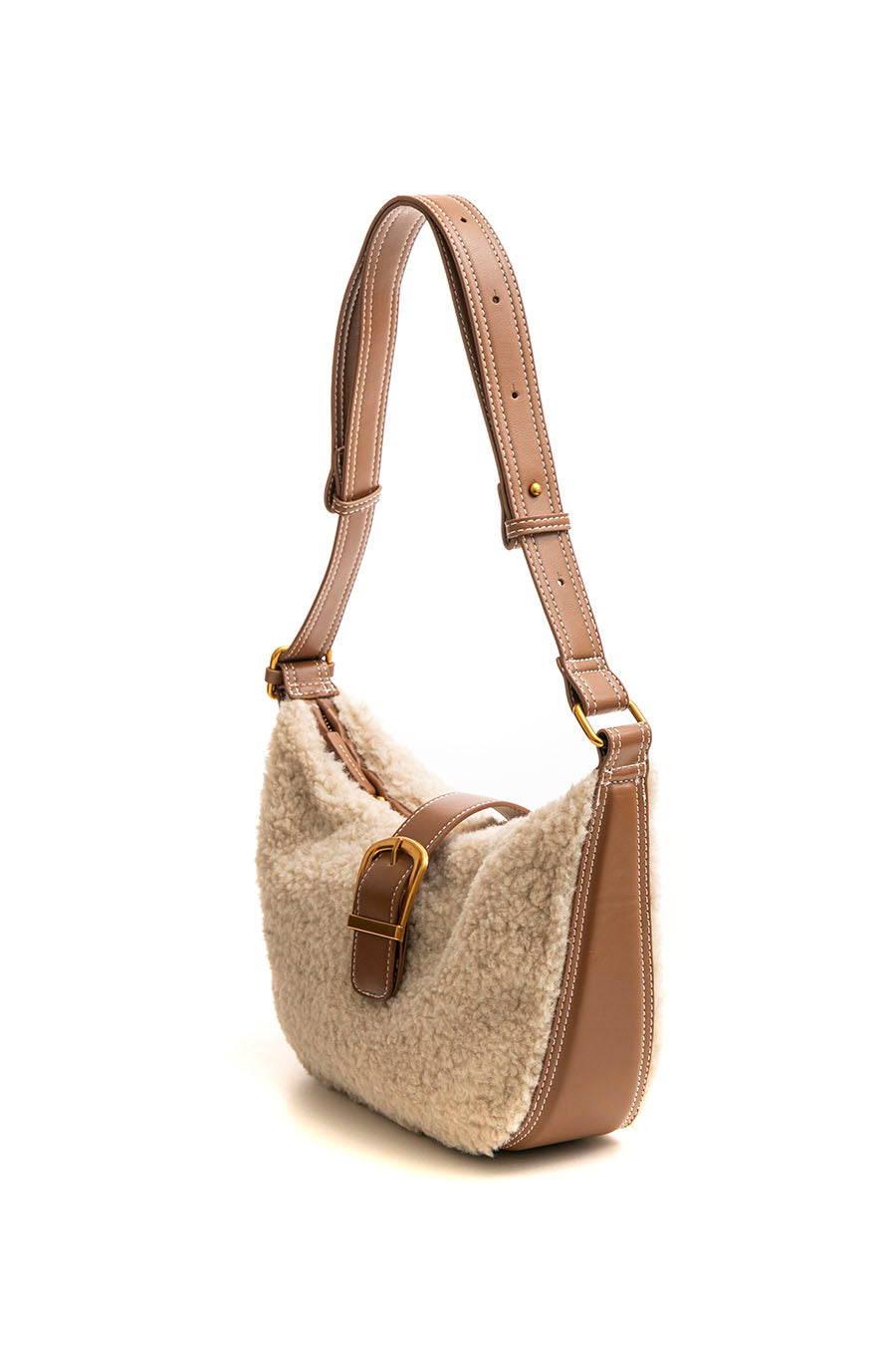 Sac en fausse fourrure camel et écru | Elora
