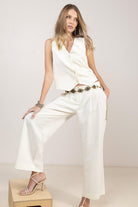 Pantalon écru large fluide élégant| Elora