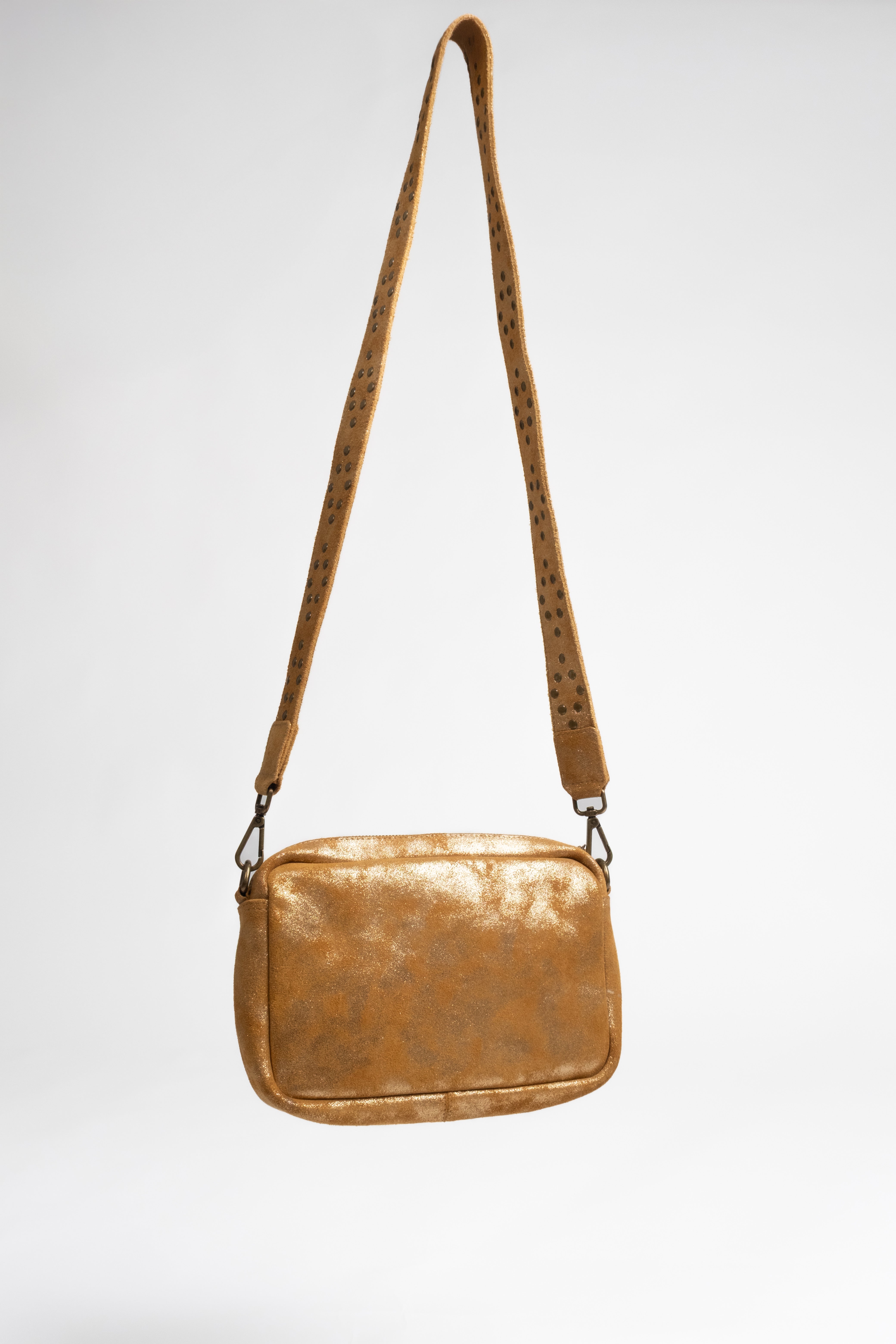 Pochette dorée cuir suédé cloutée | Elora