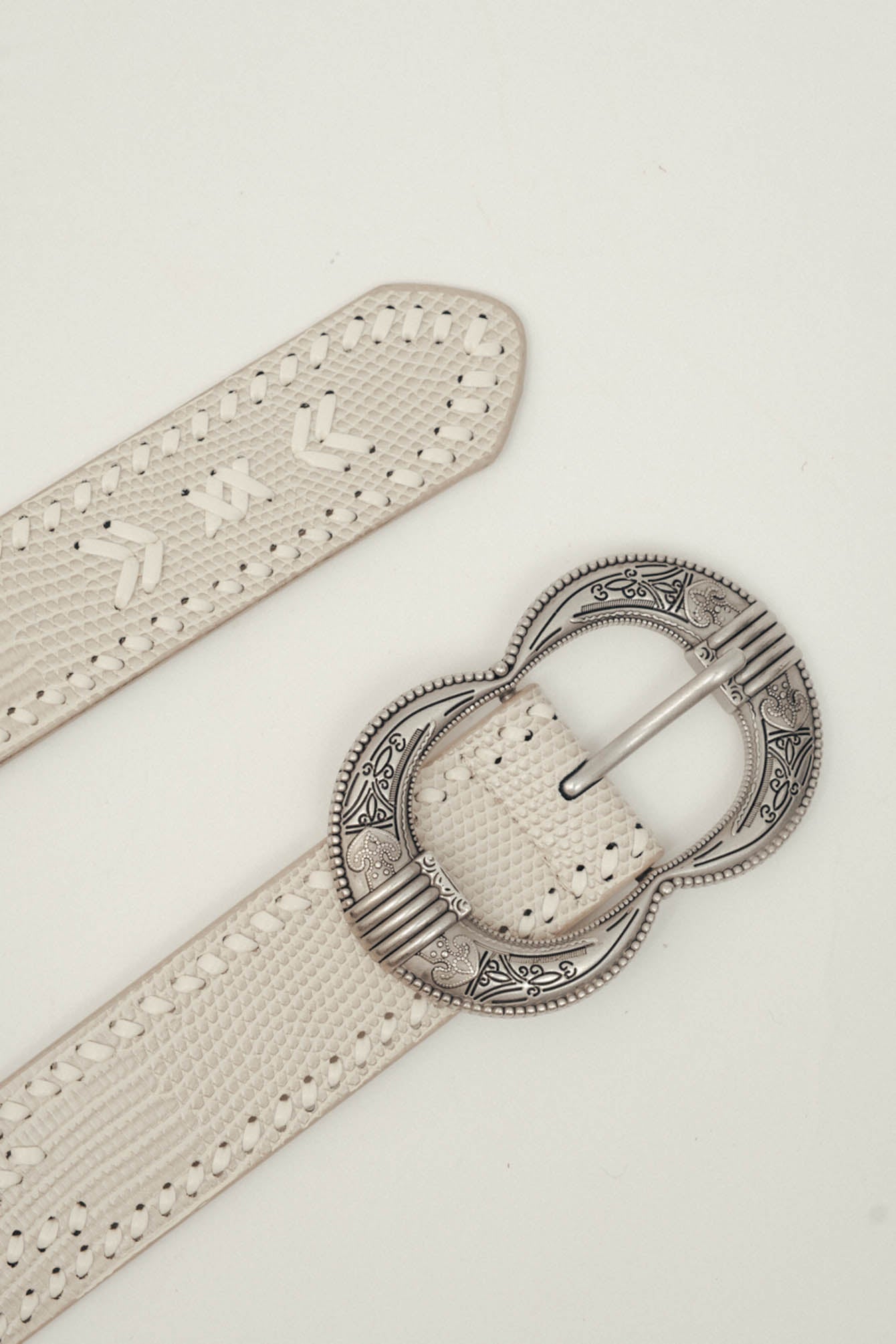 Ceinture grise cuir texturé bijou | Elora