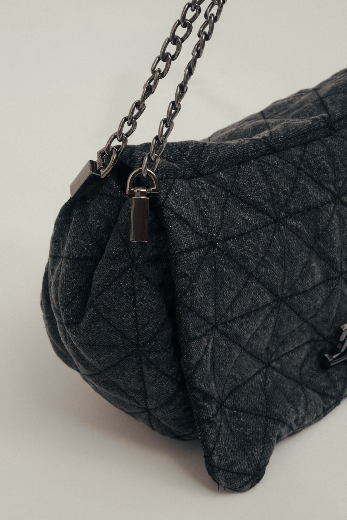 Sac denim noir matelassé rock | Elora