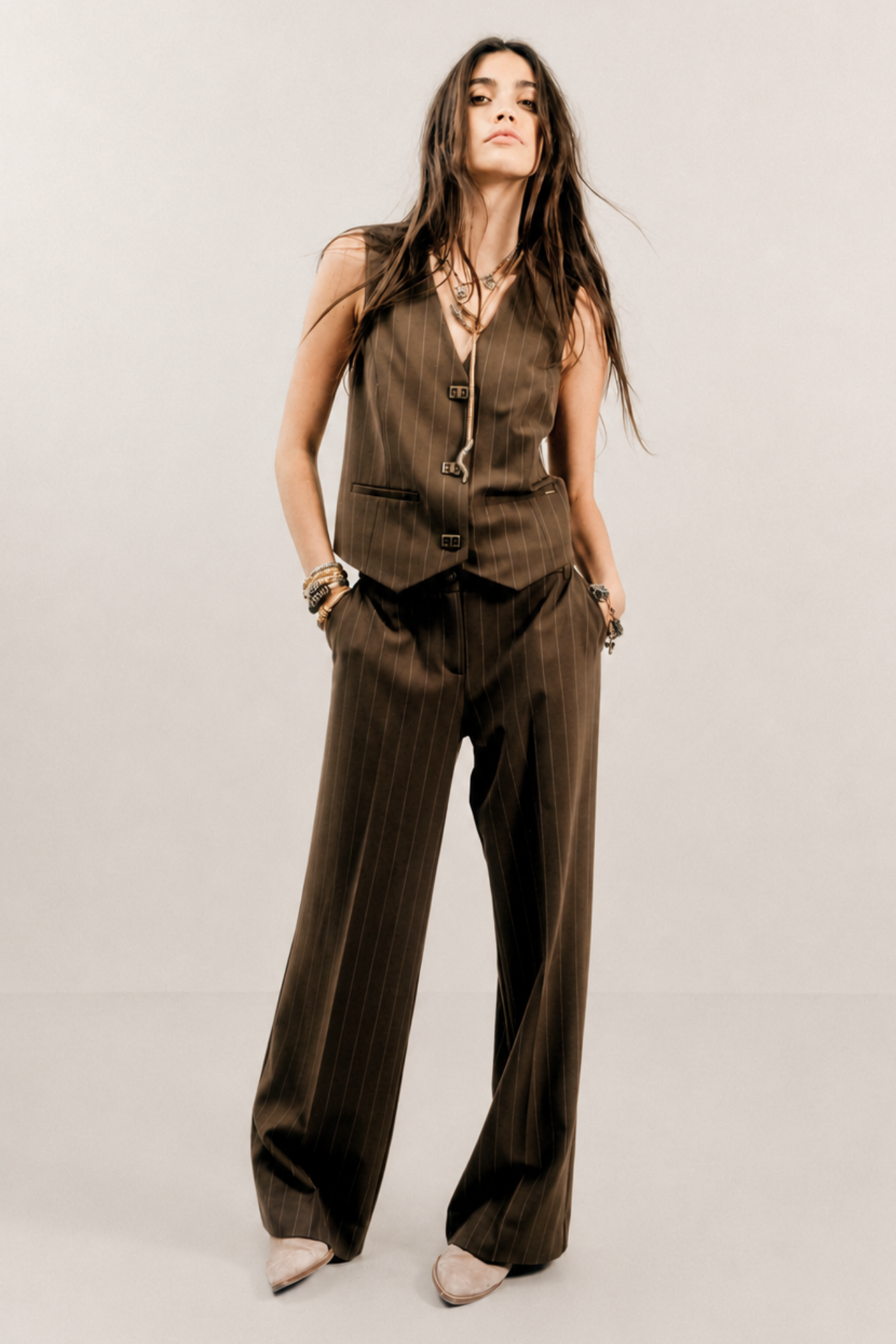 Pantalon tailleur rayé bronze | Elora