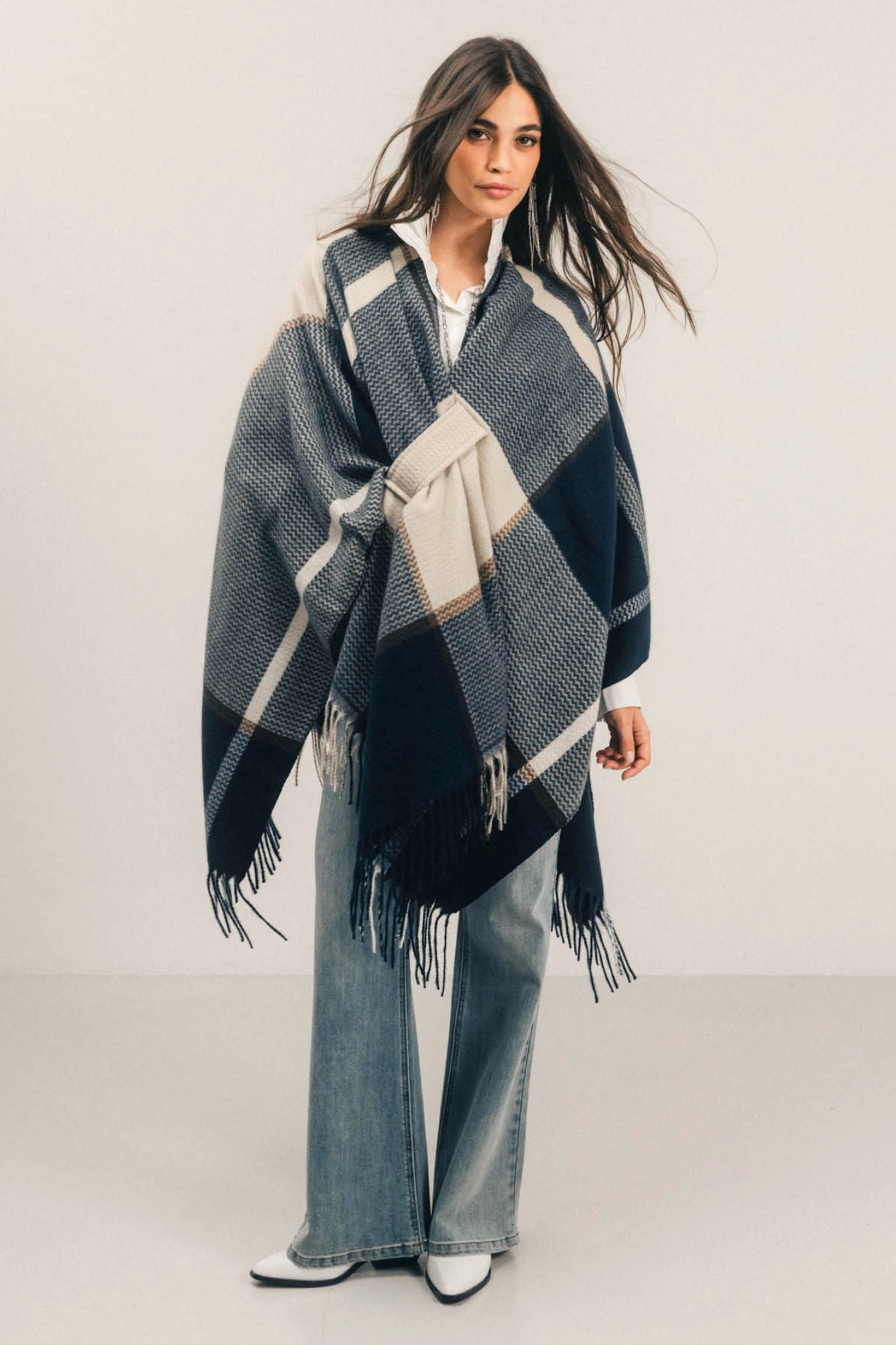 Poncho carreaux bleu | Elora