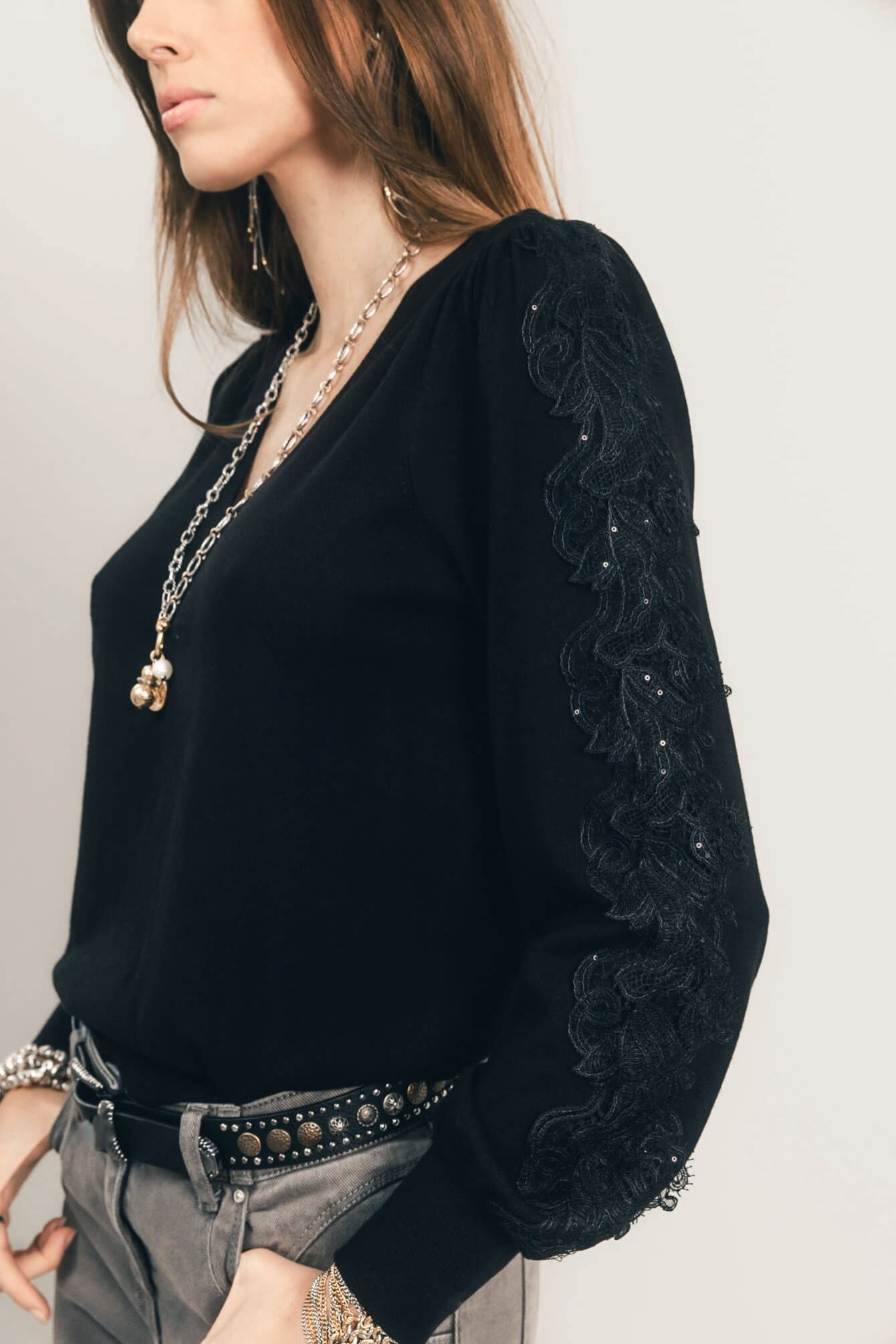 Pull noir dentelle | Elora