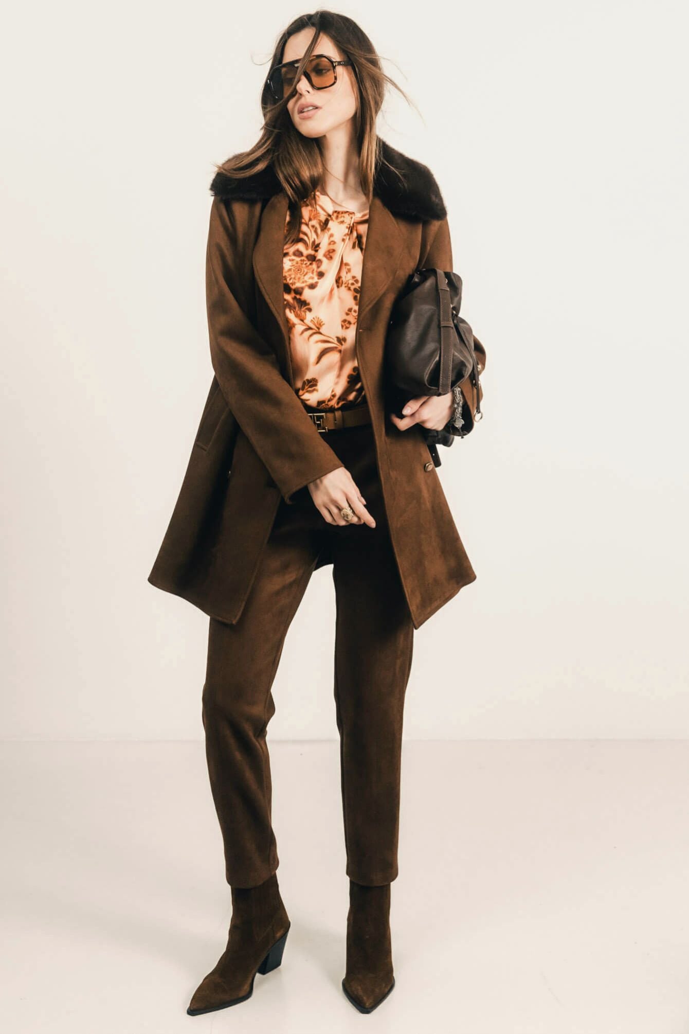 Pantalon choco suédé coupe cigarette | Elora