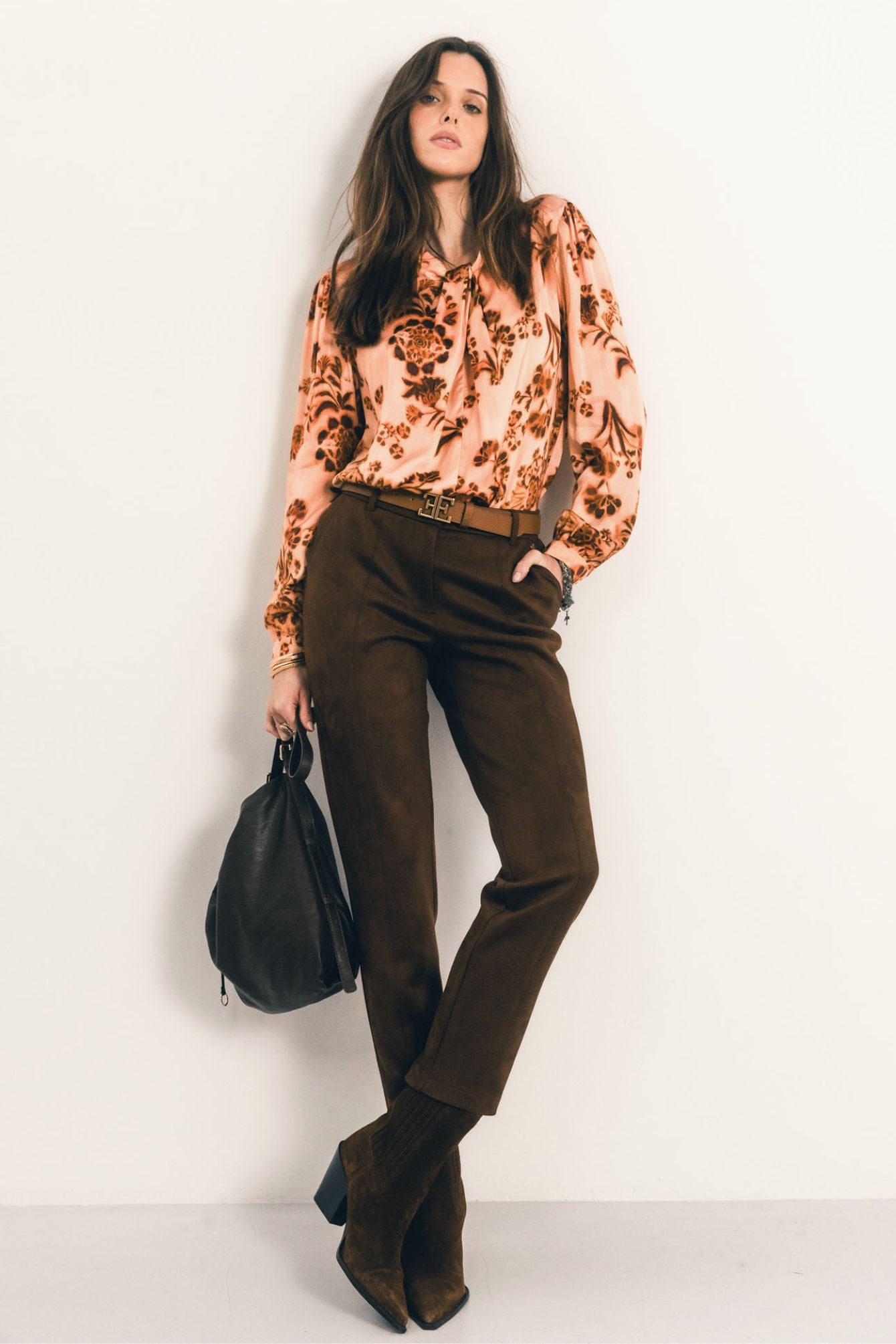 Pantalon choco suédé coupe cigarette | Elora