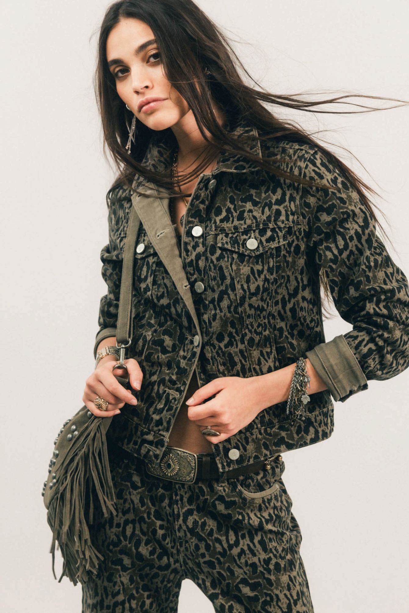Veste denim léopard esprit western | Elora