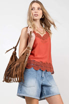 Caraco terracotta fluide dentelle féminine | Elora