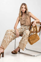 Pantalon imprimé beige large fluide | Elora