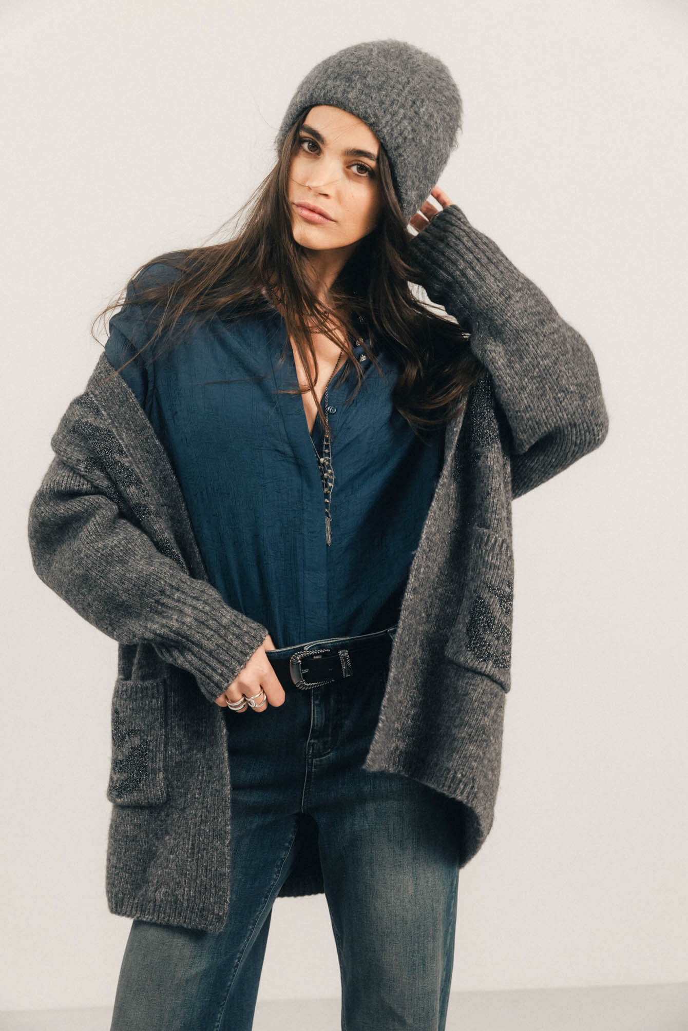 Chemise bleue jacquard satinée chic | Elora