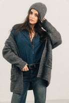 Gilet long gris chiné jacquard lurex | Elora
