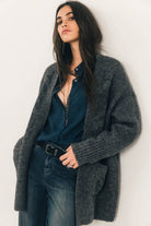 Gilet long gris chiné jacquard lurex | Elora