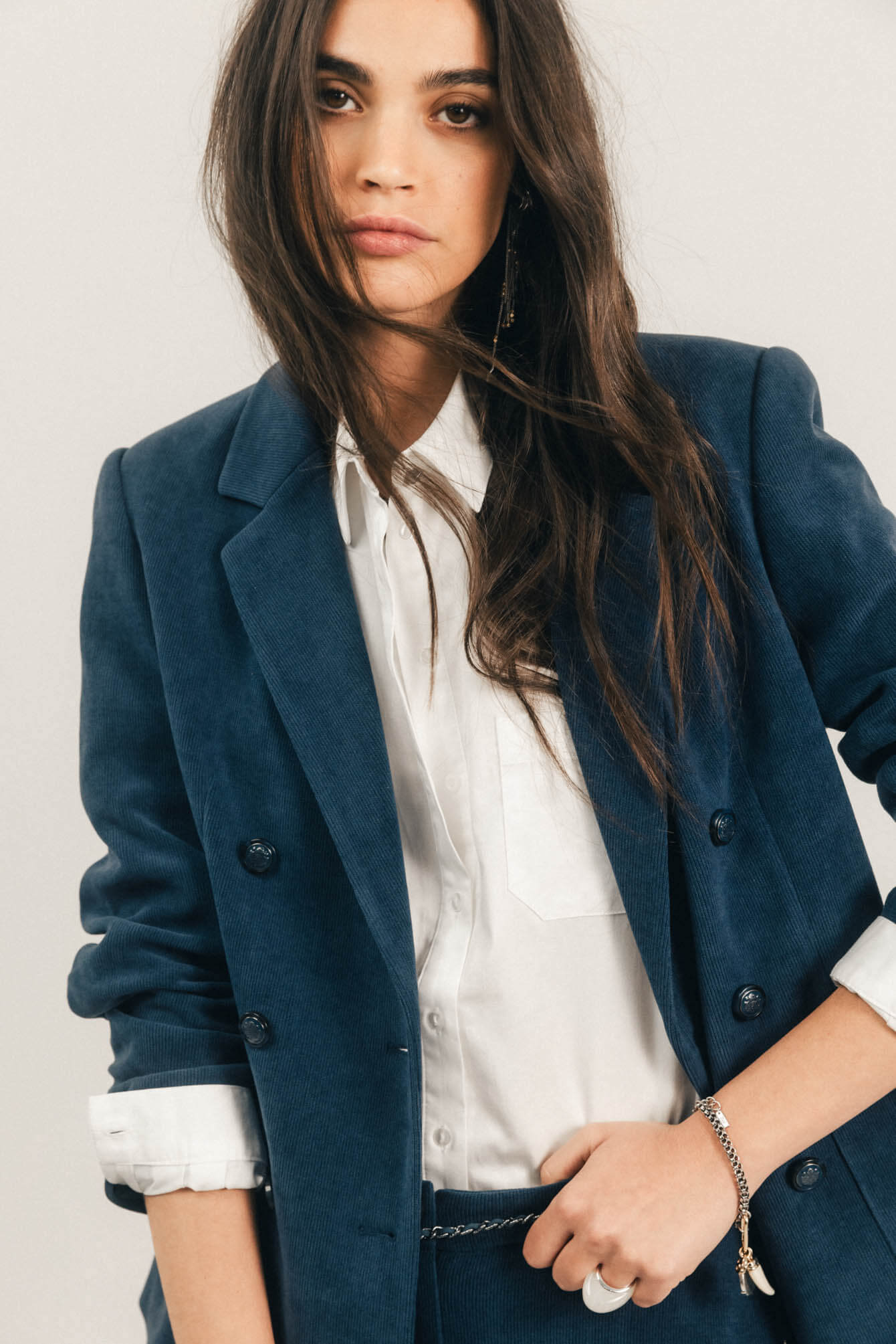 Veste bleue velours double boutonnage | Elora