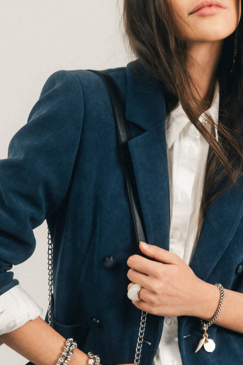 Veste bleue velours double boutonnage | Elora