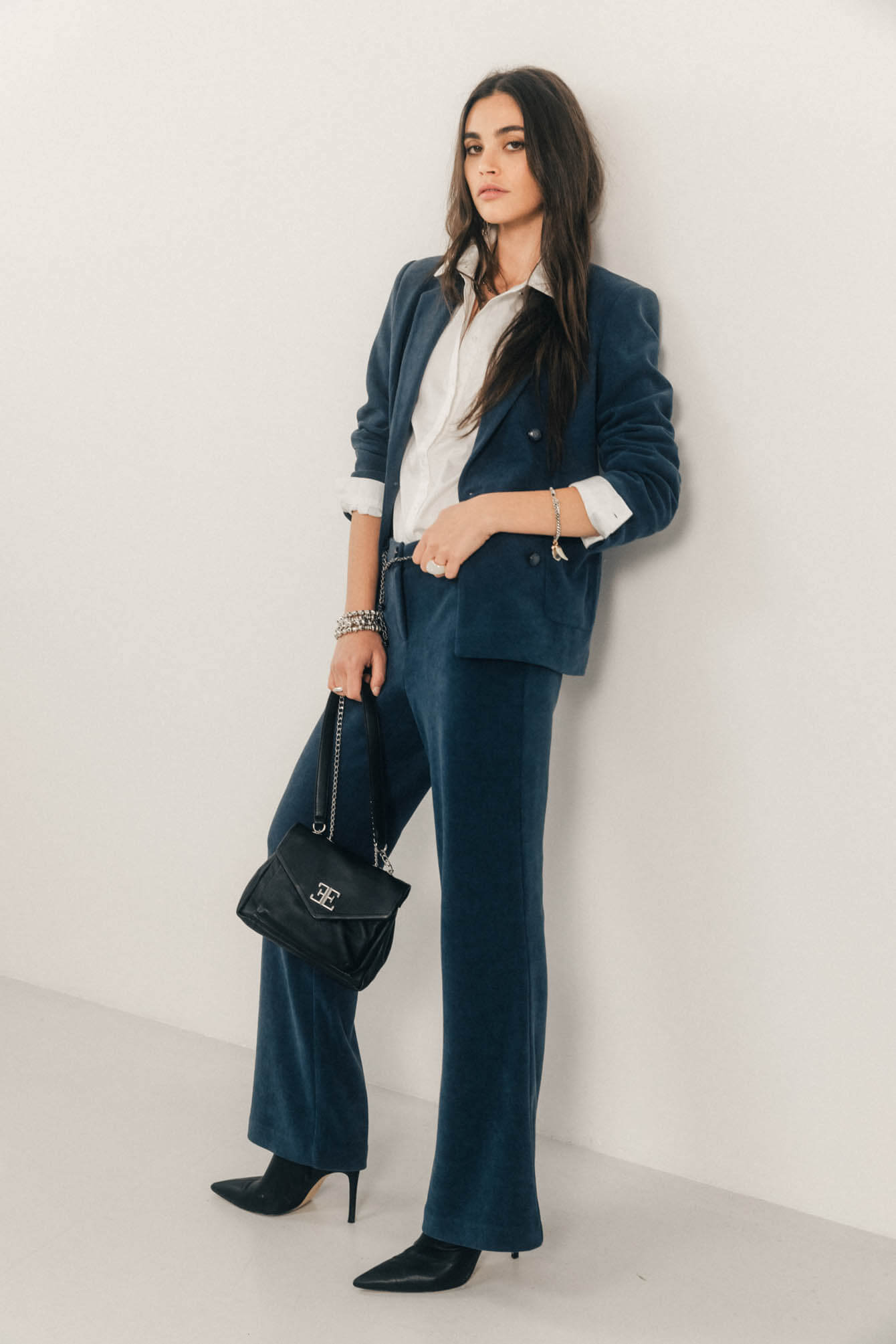 Pantalon velours bleu flare | Elora
