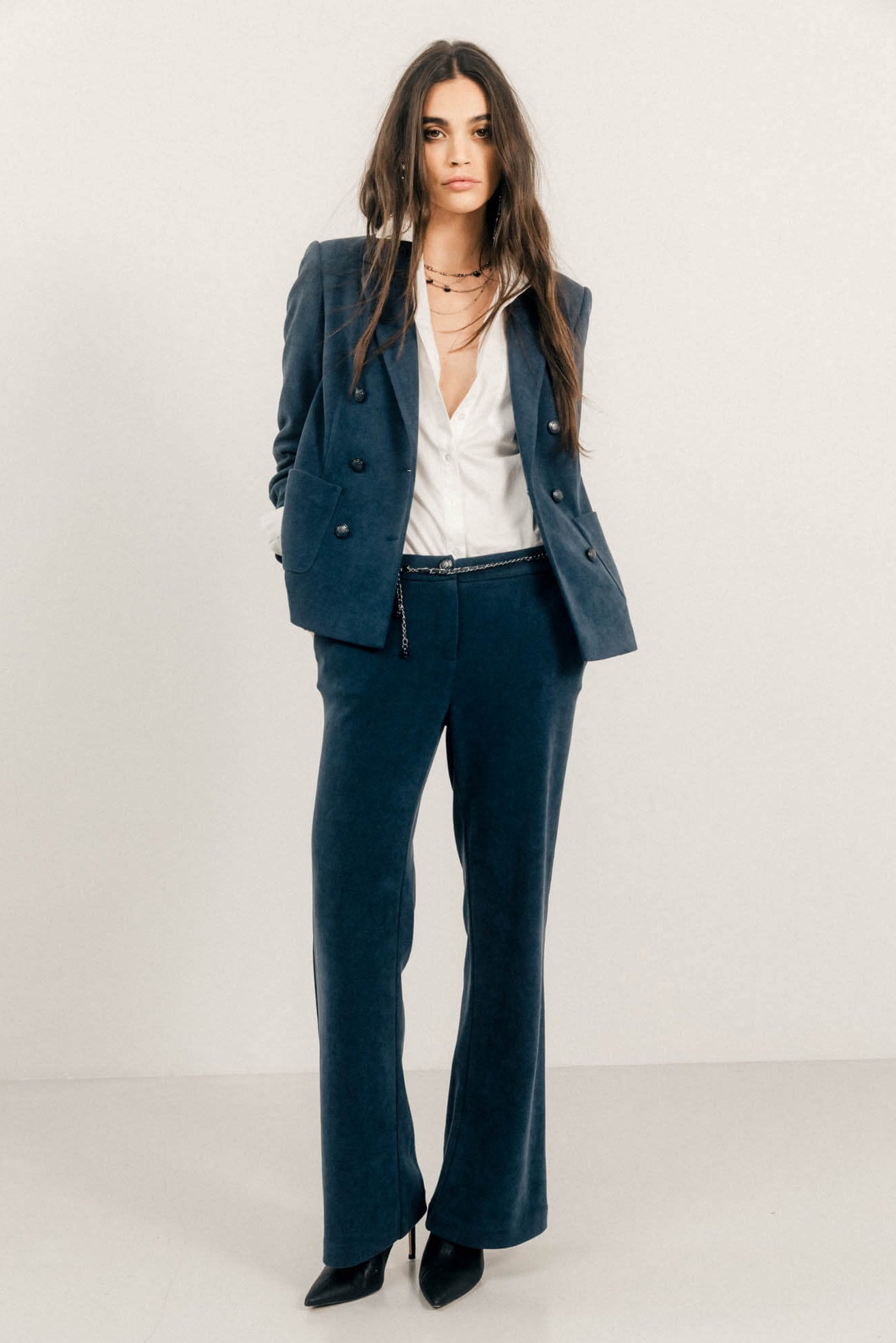 Veste bleue velours double boutonnage | Elora