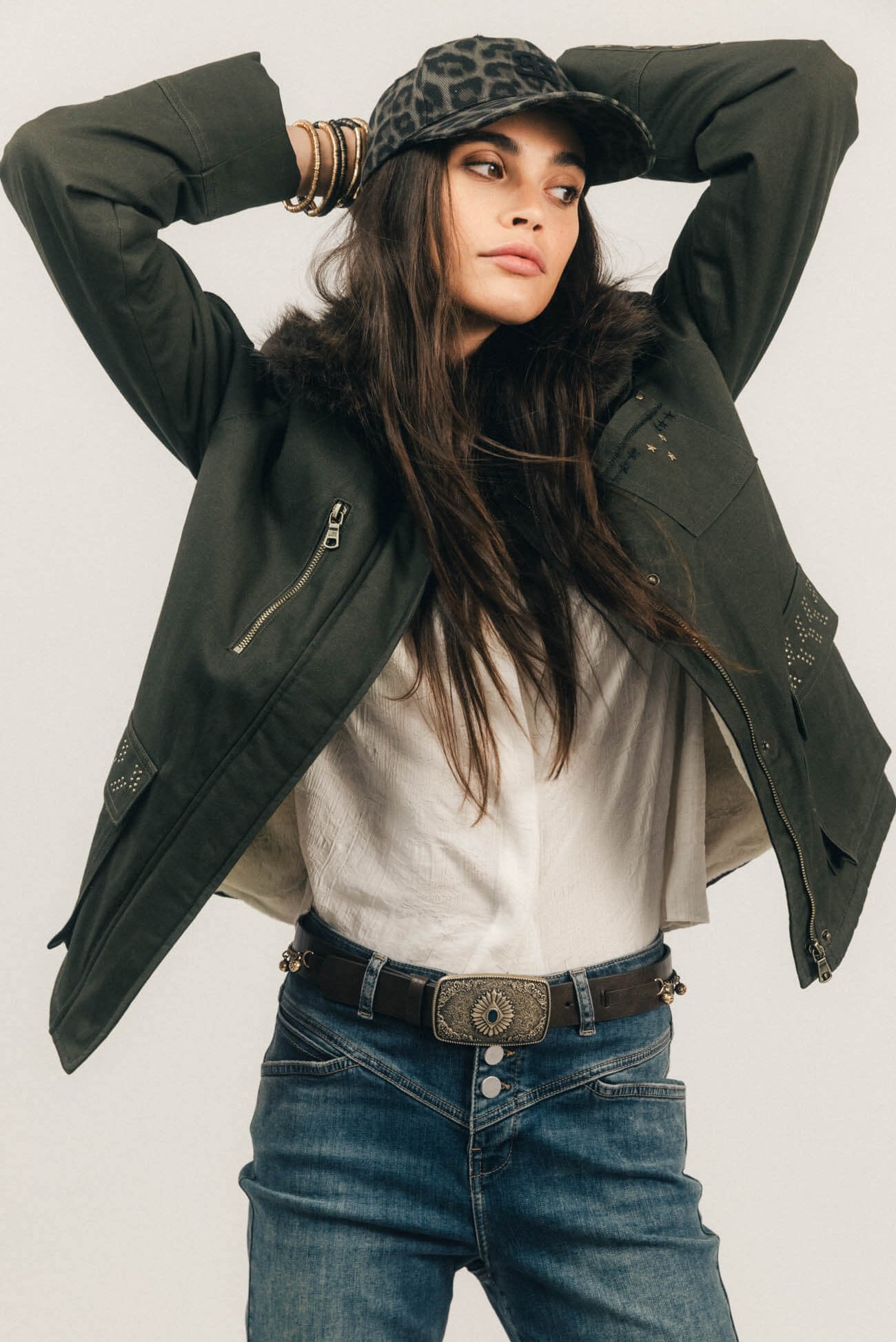 Parka kaki fausse fourrure | Elora