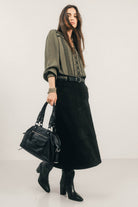 Jupe midi noire suédée western | Elora