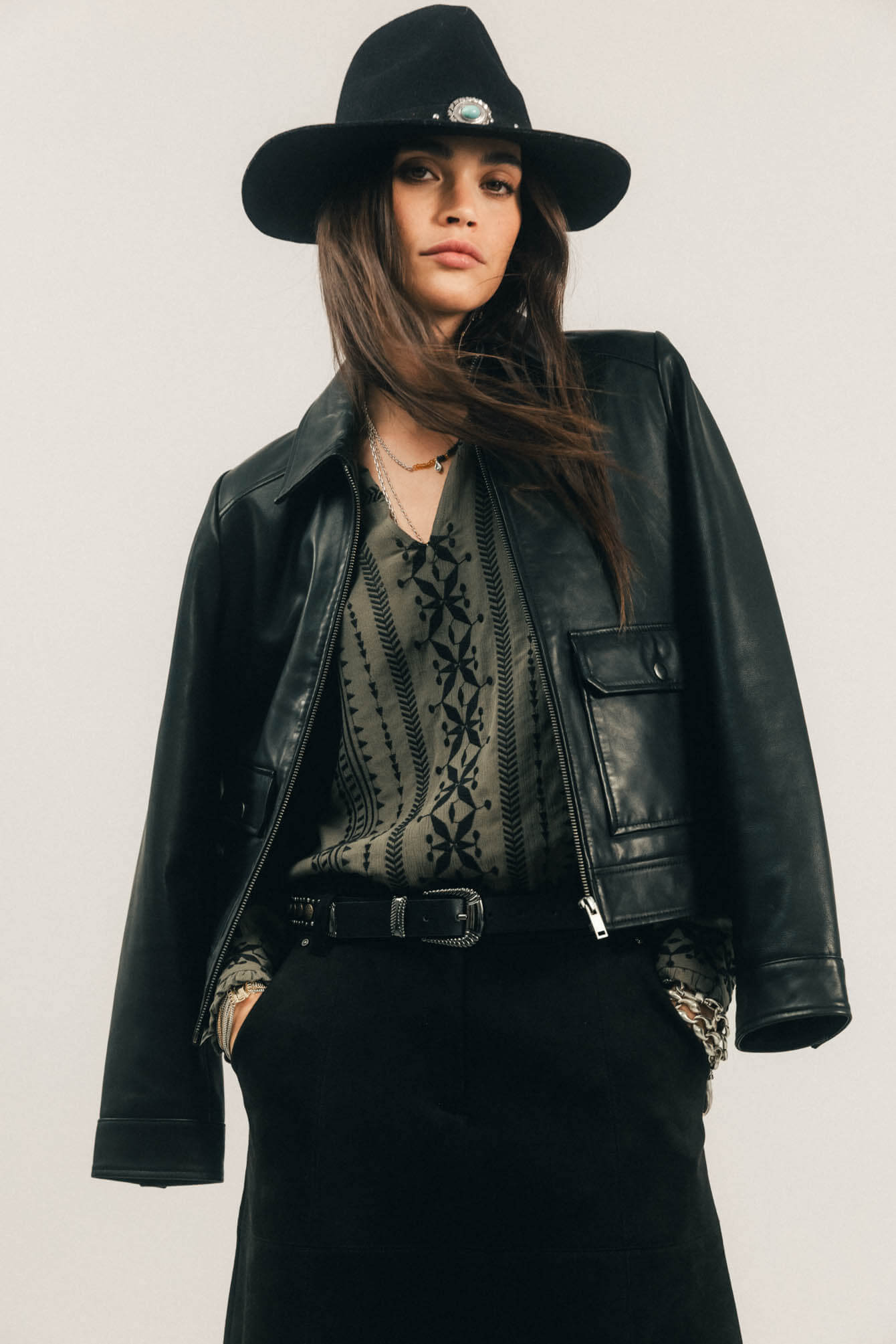 Jupe midi noire suédée western | Elora