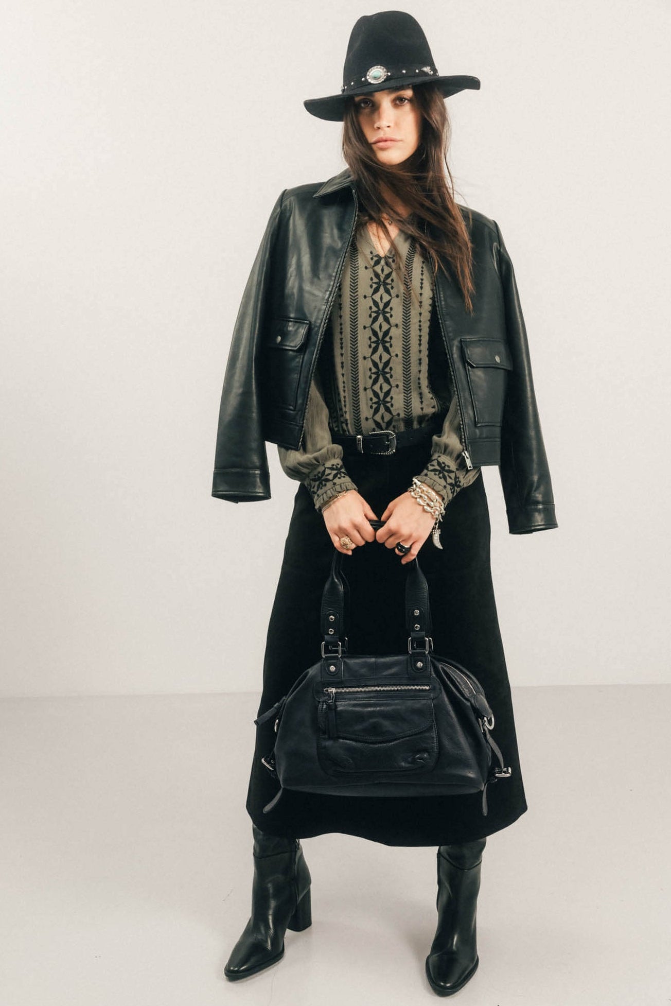 Blouse kaki bohème brodée | Elora