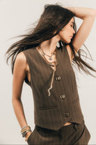 Gilet tailleur rayé bronze | Elora
