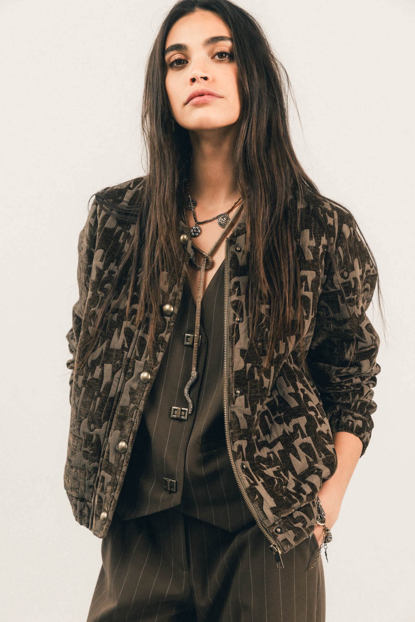 Bomber bronze velours damassé jacquard | Elora