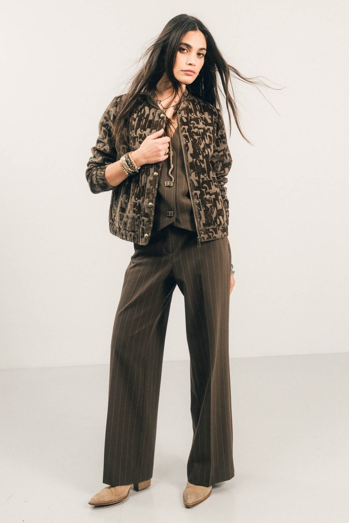 Pantalon tailleur rayé bronze | Elora