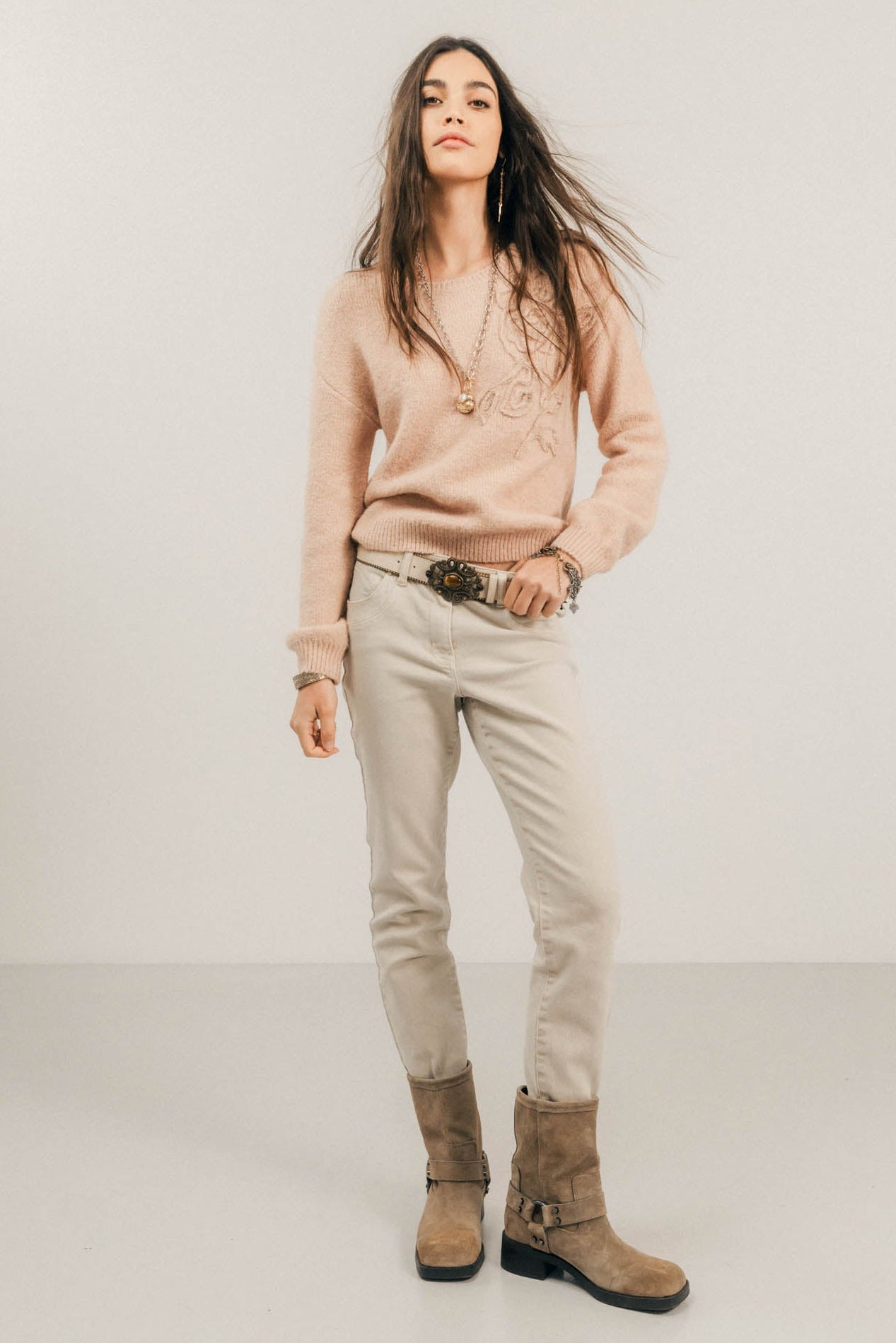 Pantalon beige coupe slim | Elora