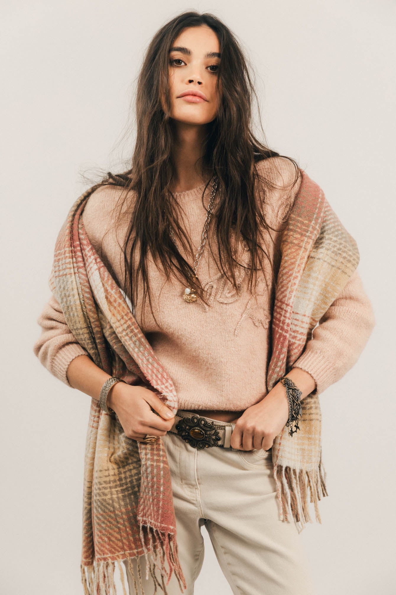Étole carreaux rose tartan | Elora