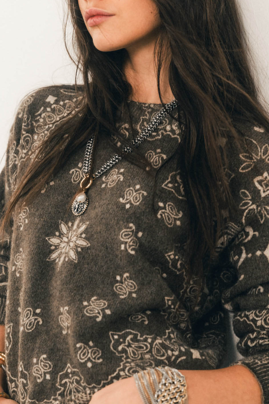 Pull imprimé bronze bandana bohème | Elora