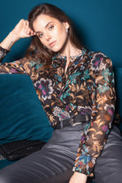 Blouse imprimé floral vert et orchidee | Elora