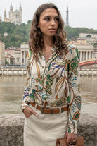 Chemise imprimé floral écru et vert | Elora