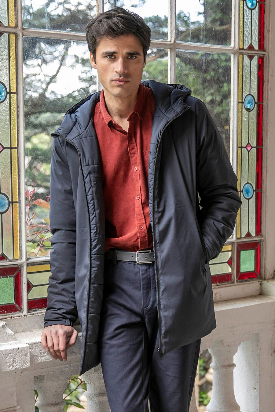 Parka mi longue réversible coloris navy | Elora