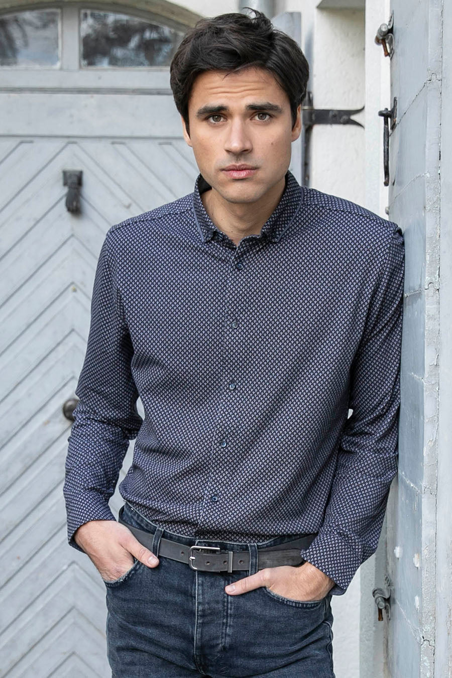 Chemise en maille imprimé bleu | Elora