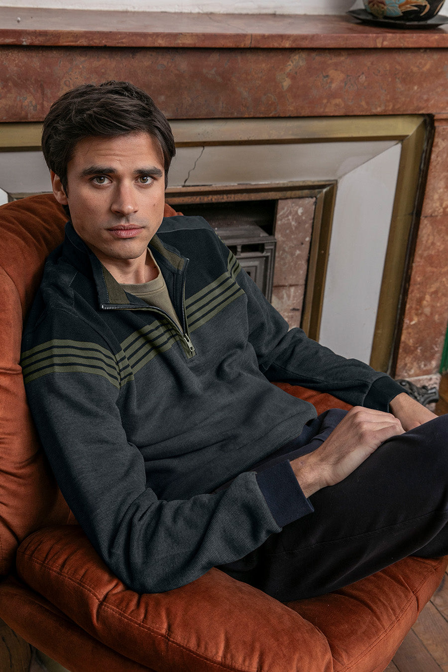 Pull rayé navy et kaki | Elora