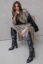 Robe longue imprimé beige et noir | Elora