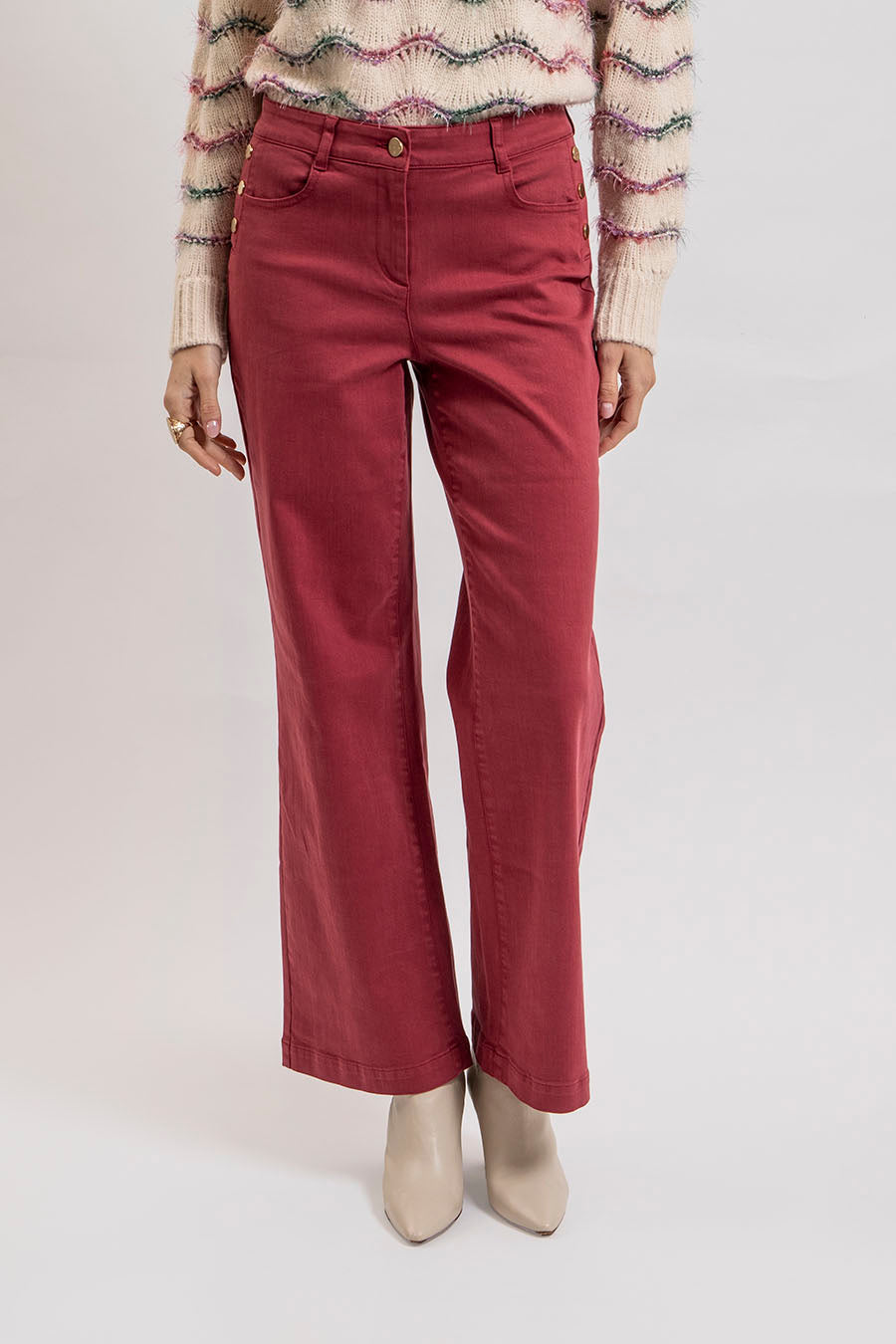 Pantalon large coloris carmin | Elora