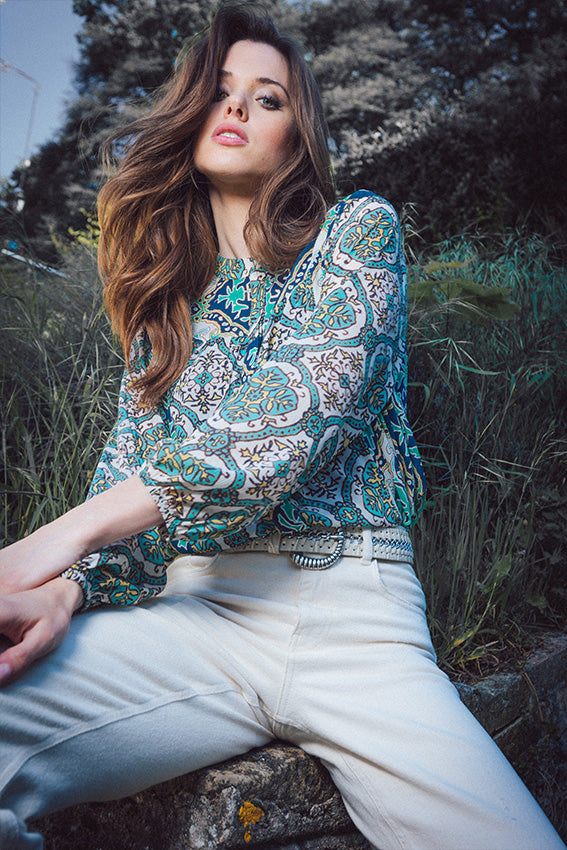 Chemise imprimé exclusif bleu et céladon | Elora