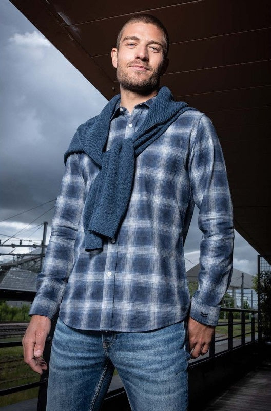 Chemise tartan coupe regular à carreaux bleu | Elora