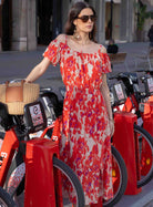 Robe longue fluide rouge et rose | Elora